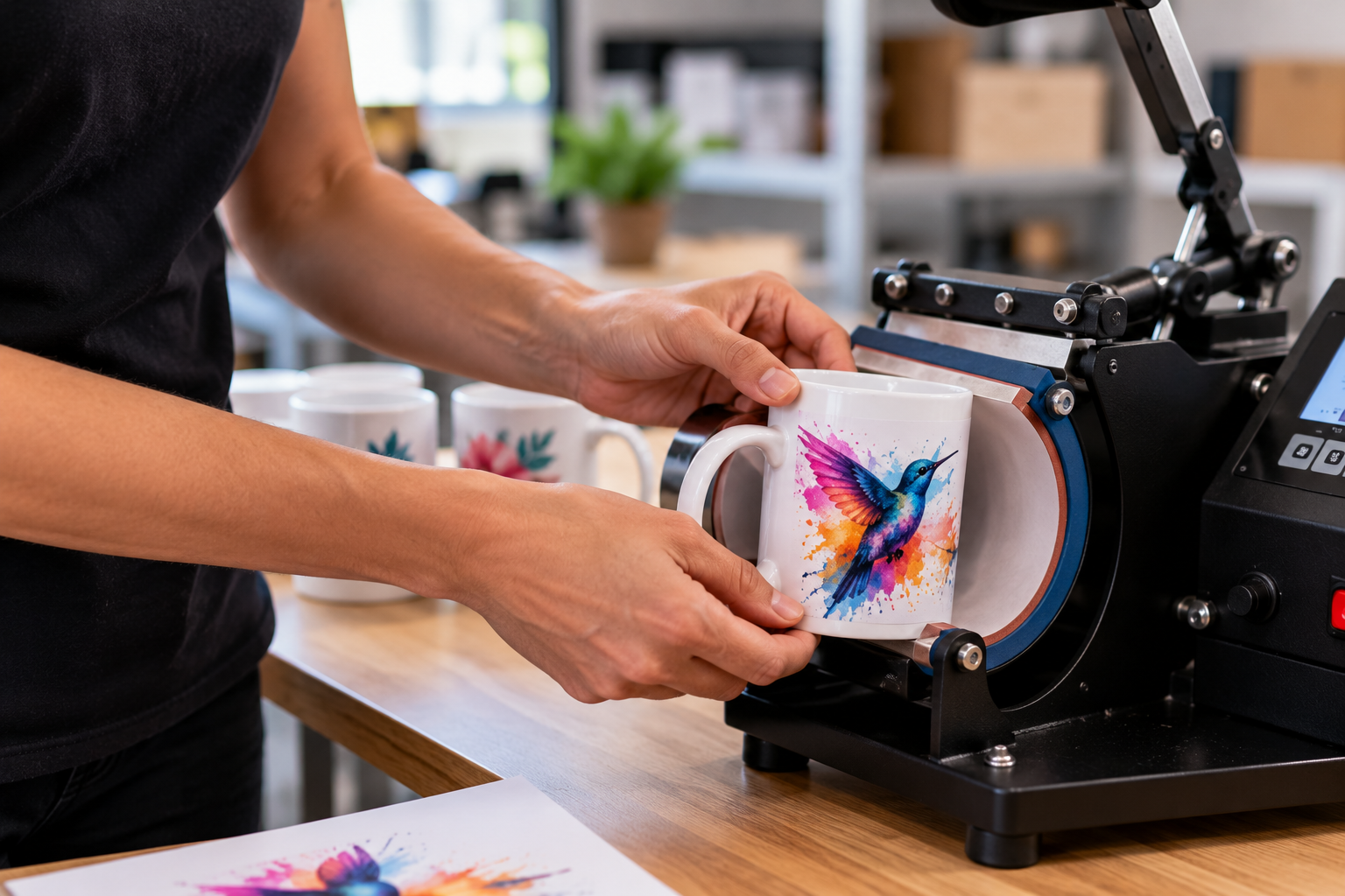 Personnalisation d’une tasse colorée à la presse (1) Visuel Groophic